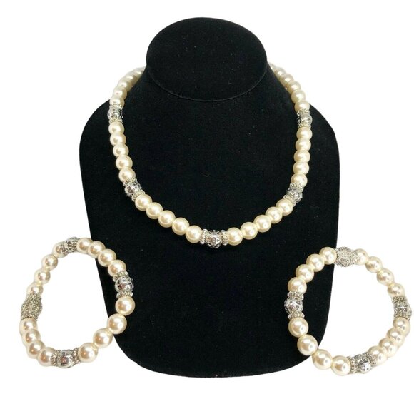 Premier Designs Audrey Elegant Pearl Necklace Bracelet Set Convertible Jewelry - Picture 1 of 12
